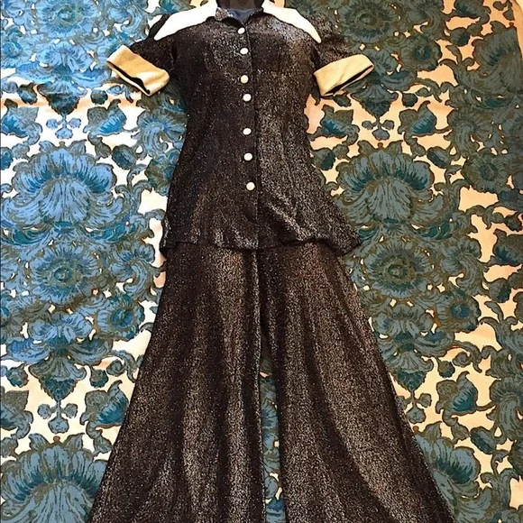 Vintage 1970s The Factory Studio 54 Black and White Two Piece Bell Bottom